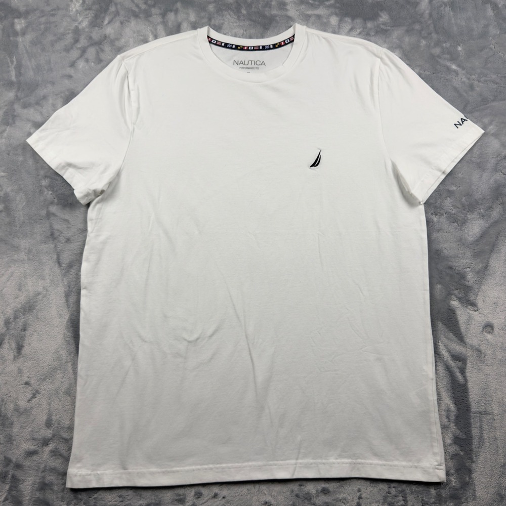 Nautica Performance Tee Mens XL White Short Sleeve Cotton Spandex Stretch Shirt